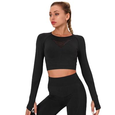 China 2021 New Sports Fitness Breathable Warm Knitted Seamless Yoga Clothes Long Sleeves for sale