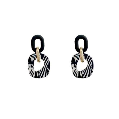 China European temperament earrings and American high-end acrylic net red female fashion exaggerated tempera vintage earrings zebra pattern circle earrings for sale