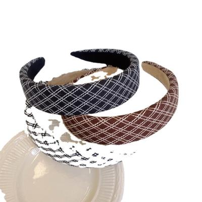 China NO Korean version of the autumn and winter fabric headband women's retro wild edge control color of skull top wide terry headband for sale