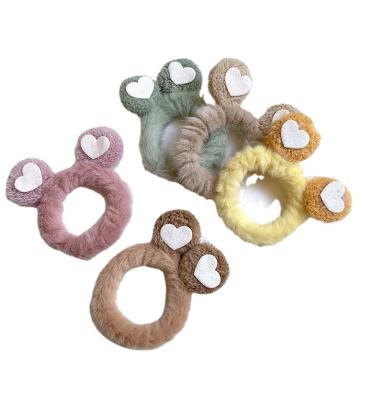 China Korean new autumn and winter plush child rabbit ear ring cute hair ring girl love bear teddy bear does not hurt the hair rope girl for sale