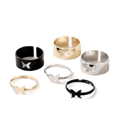 China 2022 Cute Hollow Love Heart Star Moon Set Couples Ring Alloy Geometry Pair Rings Black Silver Gold for sale