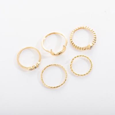 China FASHIONABLE Moon Simple Simple Adjustable Alloy Temperament 2022 Five-piece Ring Combination Fine Gold Ring Women Men for sale