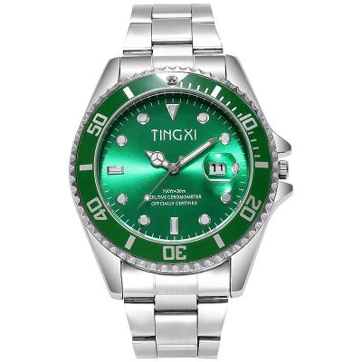 China 2022e other fashion men's watch silver belt business men's quartz watch green men's luminous waterproof watch for sale