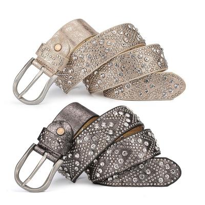 China 2022 New Women's Alloy Rhinestone Genuine Leather Weast Waist Belt Casual Custom All-match Buckles Belt for sale