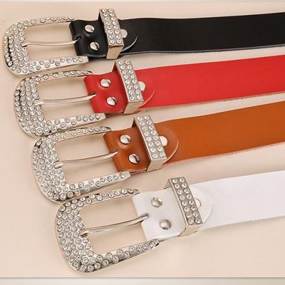 China Fashion Custom Designer Rhinestone And Genuine Rhinestone Embedded Leather Belt With Rhinestone Buckle for sale