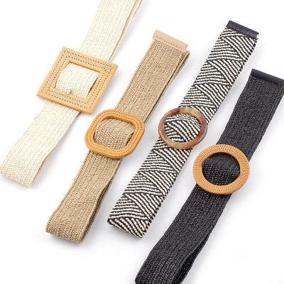 China Vintage Student Waistband Canvas Belt Lady's Woven Elastic Waistband Casual Round Buckle Elastic Waistband Unisex Korean Unisex All-match for sale