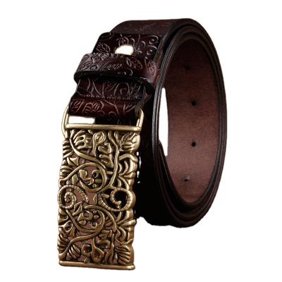 China Everyday Life Belt For Woman Jeans Lady Belt Vintage Pin Buckle Hollow Flower Fashion Leather Cowskin Belt Women Girdle Female for sale