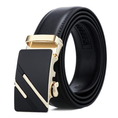 China Genuine High Quality Classical Alloy Fashion Men's Genuine Automatic Buckle Men's All-match Black Grain Lychee Grain Auto Leather Belt Buckle Leather Belt All-match Business Size for sale