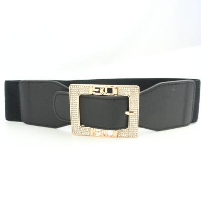 China Rhinestones Decorated Square Buckle Nylon Woven Elastic Rhinestones Decorated Vintage Square Elastic Adjustable Belt Simple Vintage Lady Buckle Belt Fancy Belt for sale