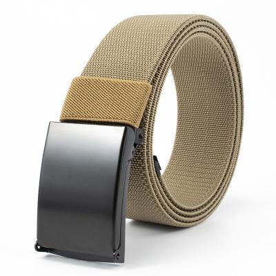 China Vintage Nylon Woven Simple Men's Military Training Belt Smooth Buckle Adjustable Tactical Outdoor Belt Smooth Elastic Buckle Belt for sale