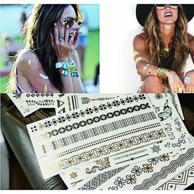 China Private Waterproof Metallic Temporary Tattoo Women Body Gold Shrink Sticker Flash Tattoo NO--Toxic Temporary Beauty for sale