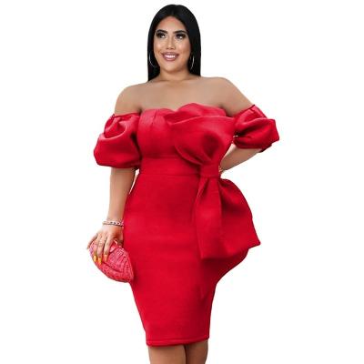 China Anti-static sexy tube halter bow puff sleeve top dress plus size women's dress for sale