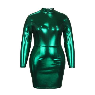 China Anti-static round neck, long sleeves, high waist sexy, thin and shiny part of short skirt L-4XL plus size women's dress for sale