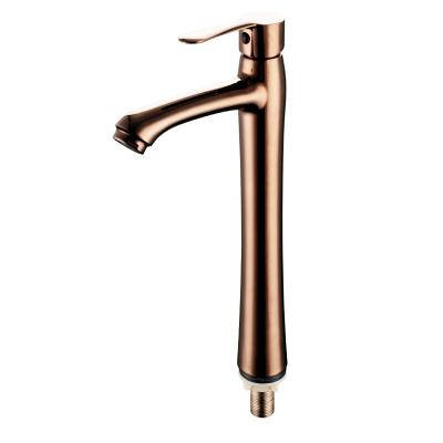 China Rose Gold Tall Body Basin Thermostatic Faucets Single Handle Zinc Body Tap Mounted Ornate Bathroom Faucets for sale