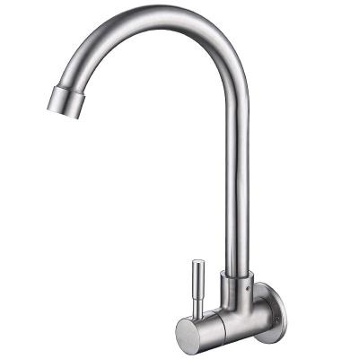 China Faucets 304 Stainless Steel Cold Water Single Handle Kitchen Faucet Wall Mounted Brushed Nickel Kitchen Sink Faucet for sale