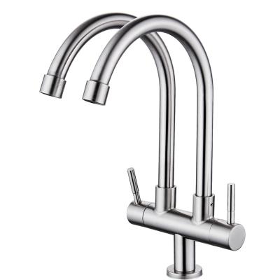 China Double Handle Sink Faucet 304 Stainless Steel Cold Water Faucet Two Way Single Handle Thermostatic Faucets New Design for sale