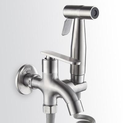 China Wall Mounted Modern Double Handle Bibcock 2 Hole Quick Open Two Way Faucet Stainless Steel Faucet Set for sale