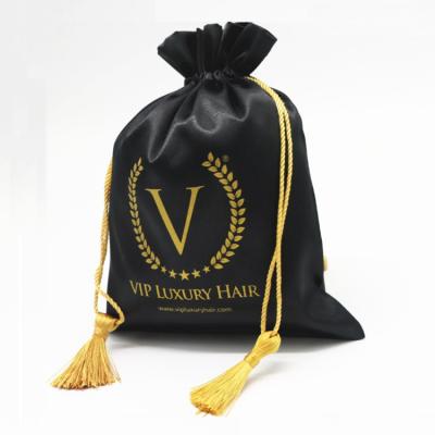 China Recyclable Custom Logo Packaging Bag For Hair Satin Tassel Silk Drawstring Bag for sale