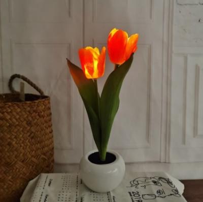 China Modern Potted Home Decoration LED Flower Vase Tulip 2 Battery Button Vase Simulation Flower Plant Colorful Light for sale