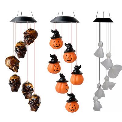 China Halloween-New LED Pumpkin Lamp Solar Skull Wind Chime Lamp Ghost Wind Chime Courtyard Halloween Decoration Main Outdoor Decor for sale