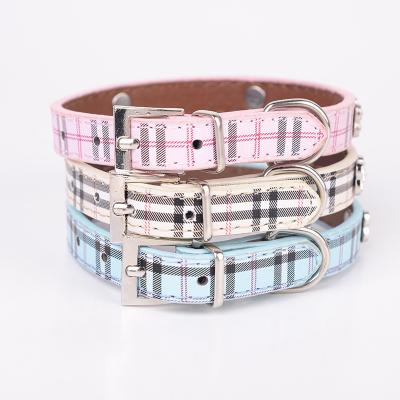 China Classic Pet Supplies Dog Collars Classic Diy Bling PU Padded Plaid Dog Collar for sale