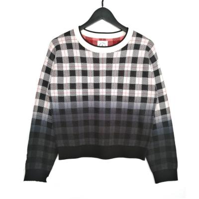 China New Design Anti-wrinkle Checkerboard Jacquard Multicolor Knitwear Custom Long Sleeve Round Neck Cotton Pullover Sweater for sale