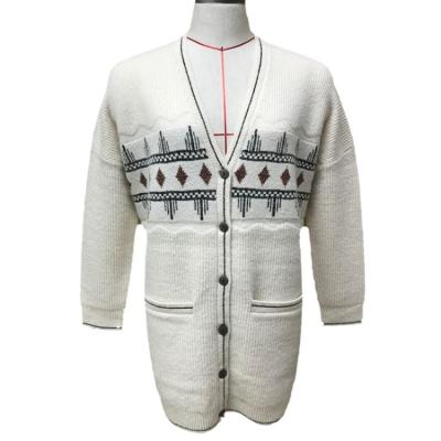 China 2022 Autumn V-Neck Anti-wrinkle Custom Knitwear Buttoned Cardigan Jacquard Knitted Women Long Sleeve Sweater for sale