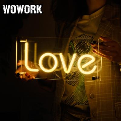 China 2022 WOWORK Fushun Waterproof Home Decoration Carnival Led Cable Customized Neon Lights Wall Mount Box Acrylic Mini Sign For Room for sale