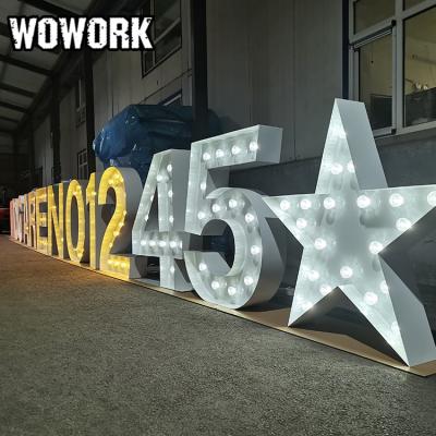 China Waterproof Hot Sale Iron Vintage Outdoor Photography Marquee Letter Lights for Wedding Backdrops for sale