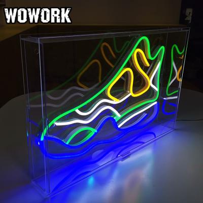 China Wholesale Waterproof WOWORK RGB Plastic Rope Neon Sneaker Sign Acrylic Background For Shop Window Decoration for sale