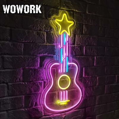 China 2022 WOWORK Waterproof Fushun Customized Acrylic Led To Flex 12v Wall Art Party Shop Window Display Guitar Neon Light For Store Decoration for sale