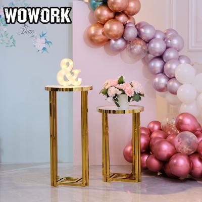 China 2022 WOWORK Fushun wedding decoration stainless steel gold round floor display cylinder table pedestals waterproof for standing backdrop for sale