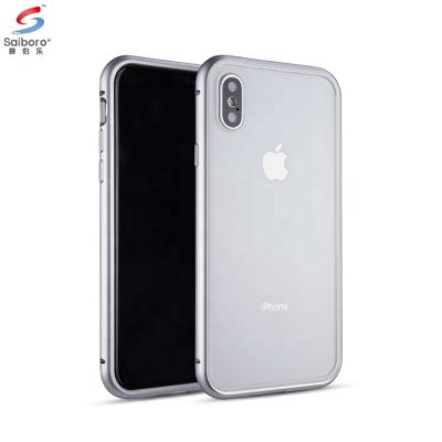 China Saiboro Metal Bumper Protective Glass Case For iPhone X Case Ultra Thin, For iPhone X Case For Apple Logo for sale