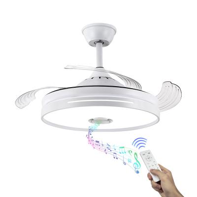 China Modern Indoor Acrylic Shade 3 Retractable Blades 36 42 48 Smart 56 Inch AC 110v 220v Remote Control Led Ceiling Fan Light for sale