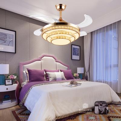 China Modern Flush Mount Ceiling Fan Light Bedroom Luxury Gold Hidden Retractable 42 Inch Retractable Ceiling Fan 4 Blades for sale