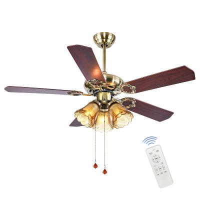 China Mid Century Mid Century Home 42 Inch Wood Ceiling Fan Retro Home Decor Living Room Blade E27 Glass Cover Light Bulbs With LED Light for sale