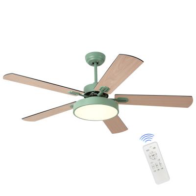 China 220v macaron fan contemporary modern simple decorative 5 blades dc wood bldc wood ceiling fan with led light outdoor for sale