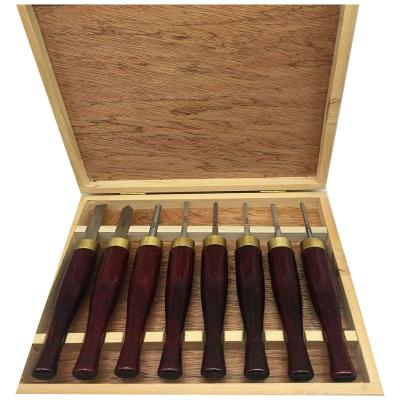 China Durability Factory Wholesale 8 Pieces Rosewood Handle Wood Carving Chisel Set for sale