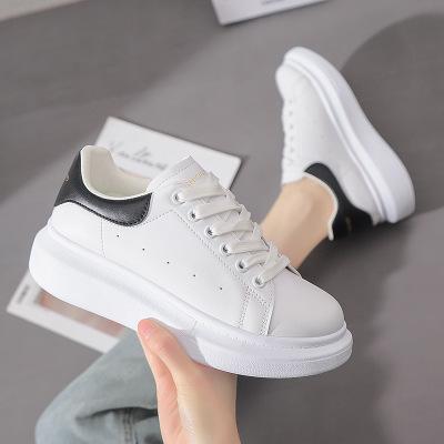 China EVA Women Casual Classic Shoes Women Leather Trim Black Sneakers Lace Up Shoes for sale