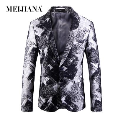 China Anti-wrinkle Men Fashion Gold Red Blue Black Lapel Floral Print Shawl Pattern Slim Blazer Wedding Dress Suit for sale