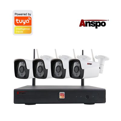 China Siren Guangzhou Anspo 4CH Tuya Wifi CCTV Camera Kit Built-in Wifi Security Camera Kit for sale