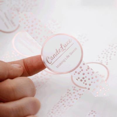 China Customized Waterproof Logo Self Adhesive Circle Laminated Paper Printing Round Label Stickers Rose Gold Foil Waterproof Printed for sale