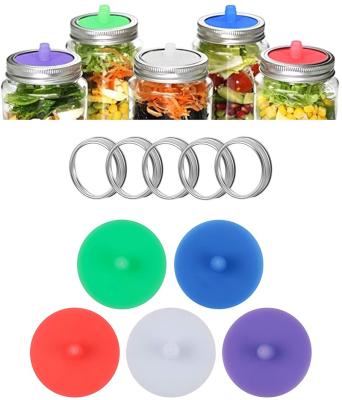 China For Reusable BPA Silicone Wide Mouth Jars Food Grade Fermentation Lid With Stainless Steel Rings For Mason, Ball, Wide Mouth Canning Jars for sale