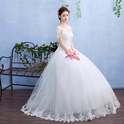 China ZH0846L New Design Breathable Short Sleeve Lace Wedding Dress White Dress For Bridal for sale