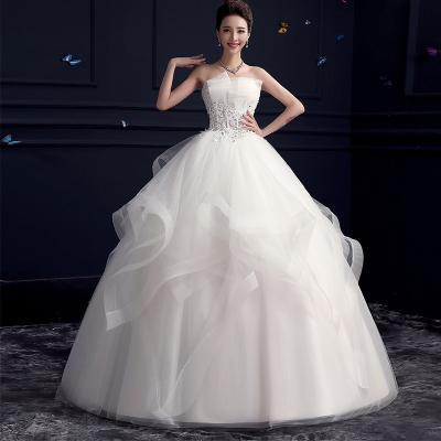 China ZH0956E Latest Design Breathable Lace Embroidery Ball Gown Women White Strapless Bride Wedding Dress for sale