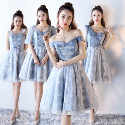 China ZH1157L 2018 Fashion Breathable Blue Off The Shoulder Sleeveless Elegant Short Wedding Bridesmaid Dress for sale