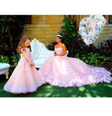 China ZH2504Q Breathable Rose Flower 2019 Beautiful New Appliques Tiered Puffy Wedding Party Dress Little Kids Tulle A Line Bridesmaid Formal Dresses for sale