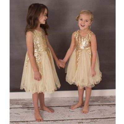 China ZH2482Q 2019 Gold Applique Knee High Tulle Holy Communion Party Dress Breathable Cute Sequined Simple Zipper Bridesmaids First Dresses for sale