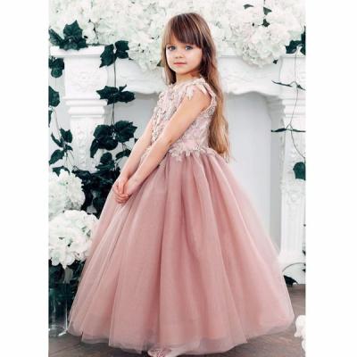 China ZH2309Q Breathable Princess Flower Girls Dresses For Wedding Lace Beading Appliques Pleats First Birthday Pageant Communion Dresses for sale