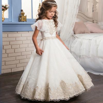 China ZHF127 Long Vintage Lace Wedding Tutu Princess Dress Flower Girl White Dress for sale